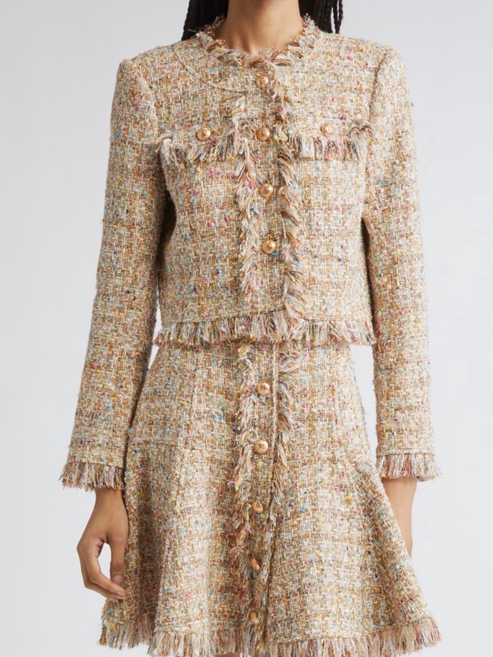 Cinq A Sept Tweed Fringe Button Jacket & Skirt Set  Multi-Neutral size S and 6